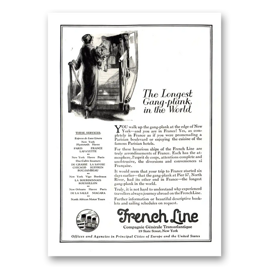 1924 French Line Longest Gang Plank In the World Vintage Magazine Print Ad