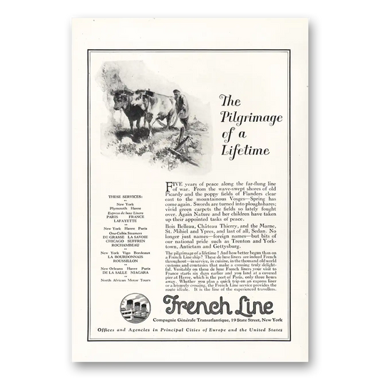 1924 French Line Pilgrimage of Lifetime Vintage Magazine Print Ad