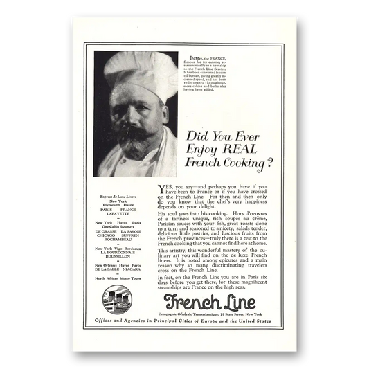 1924 French Line Enjoy Real French Cooking Vintage Magazine Print Ad