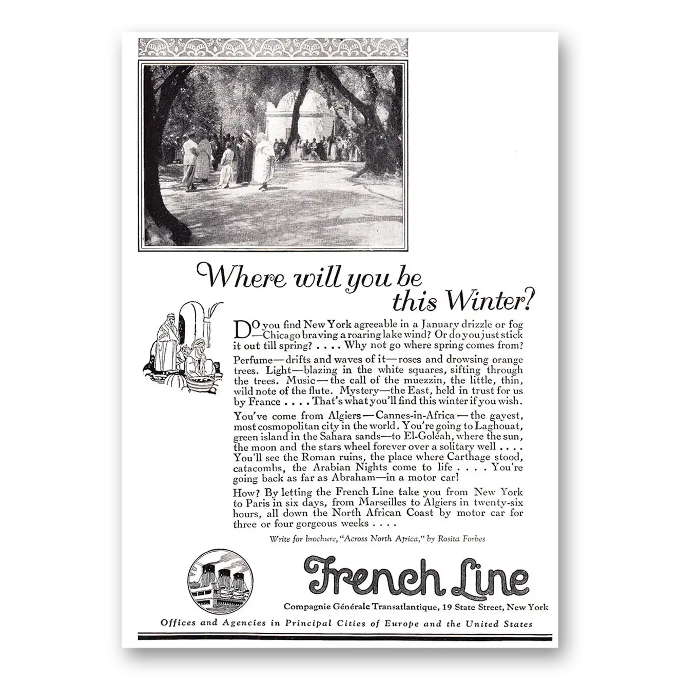 1924 French Line Where Will You Be This Winter Vintage Magazine Print Ad