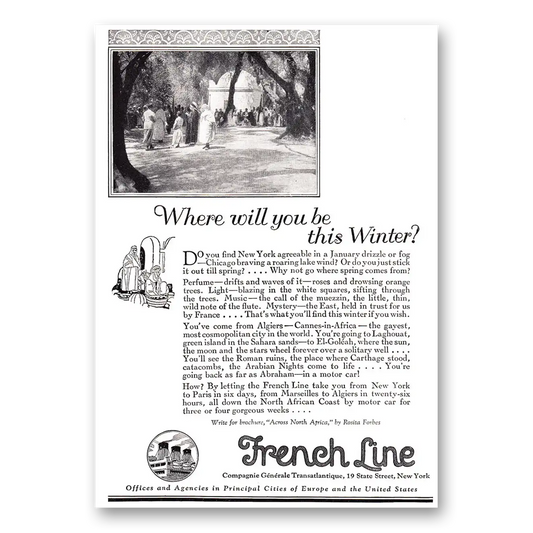 1924 French Line Where Will You Be This Winter Vintage Magazine Print Ad