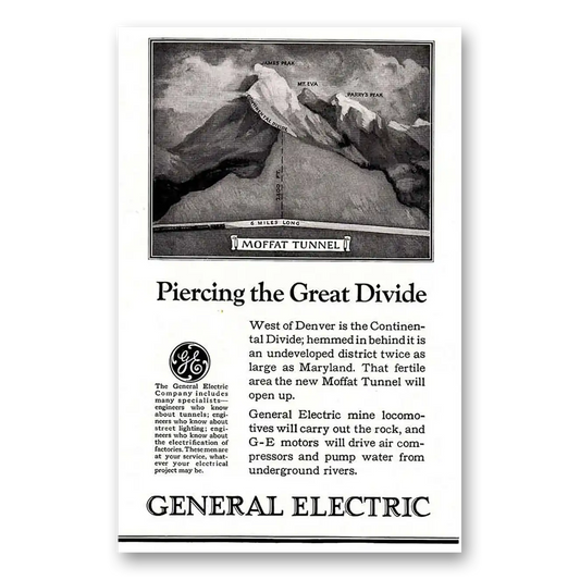 1924 General Electric Moffat Tunnel Vintage Magazine Print Ad