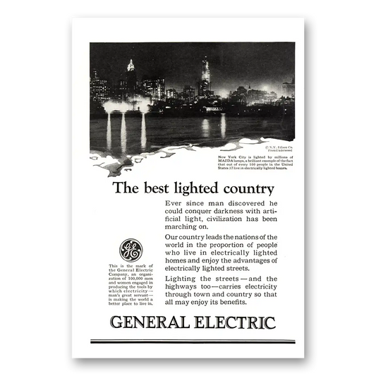 1924 General Electric Best Lighted Country New York City Vintage Magazine Print Ad