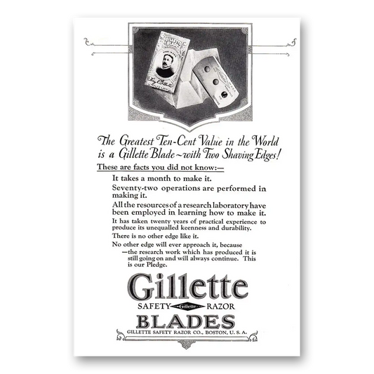 1924 Gillette Razor Blades Greatest Ten Cent Value in the World Vintage Magazine Print Ad