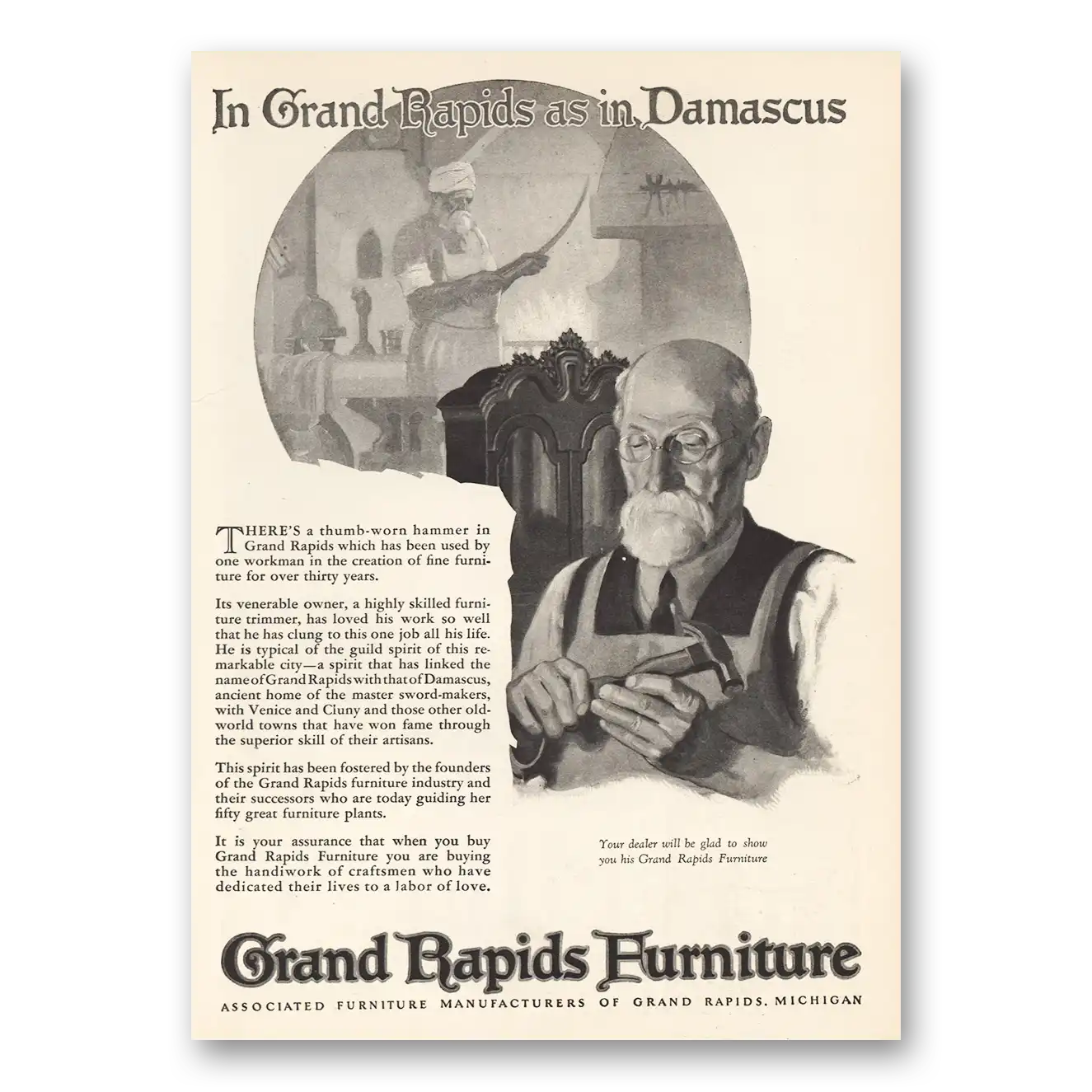 1924 Grand Rapids Furniture As In Damascus Vintage Magazine Print Ad