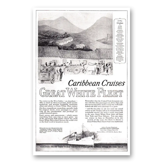 1924 Great White Fleet Caribbean Cruises Great White Fleet Vintage Magazine Print Ad