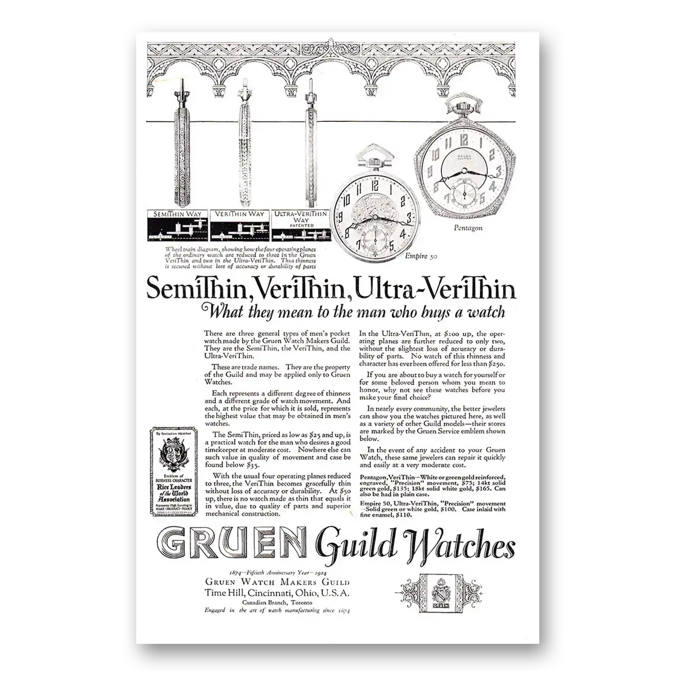 1924 Gruen Watch SemiThin VeriThin Ultra VeriThin Vintage Magazine Print Ad