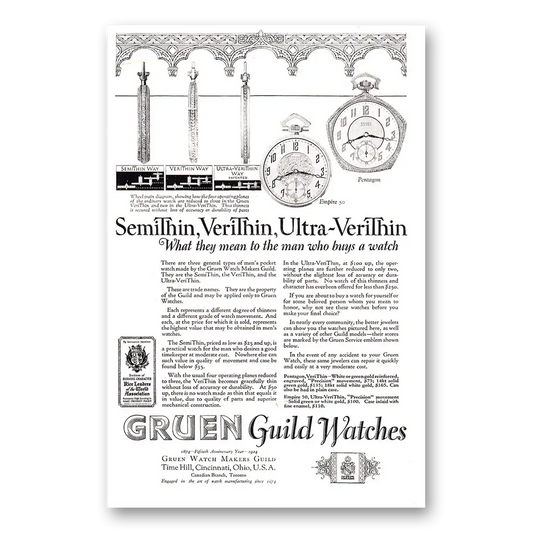 1924 Gruen Watch SemiThin VeriThin Ultra VeriThin Vintage Magazine Print Ad