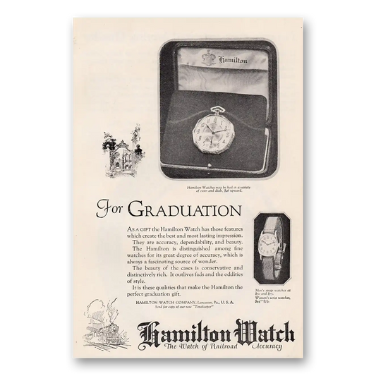 1924 Hamilton Watch For Graduation Vintage Magazine Print Ad