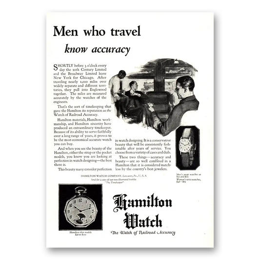 1924 Hamilton Watch Men Who Travel Know Accuracy Vintage Magazine Print Ad