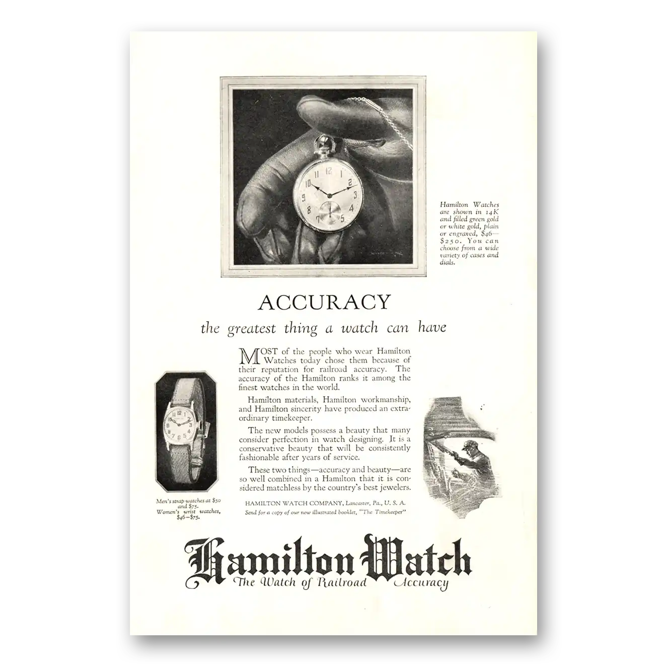 1924 Hamilton Watch Accuracy the Greatest Thing a Watch Can Have Vintage Magazine Print Ad