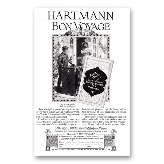 1924 Hartmann Wardrobe Trunks Trunk Bon Voyage Vintage Magazine Print Ad