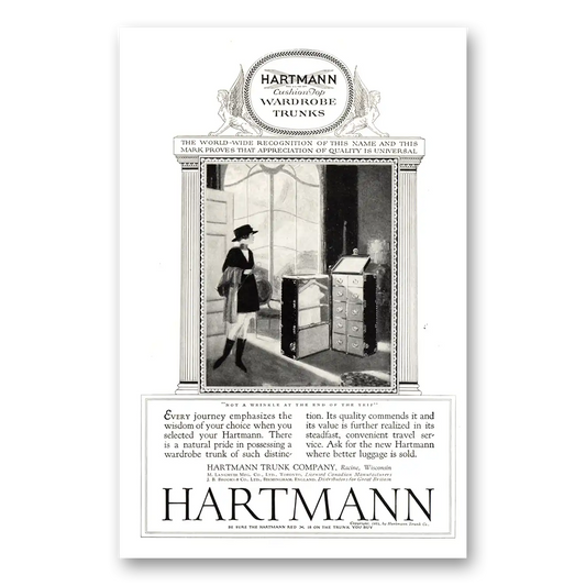 1924 Hartmann Wardrobe Trunks Wardrobe Trunks Not a Wrinkle End of Trip Vintage Magazine Print Ad