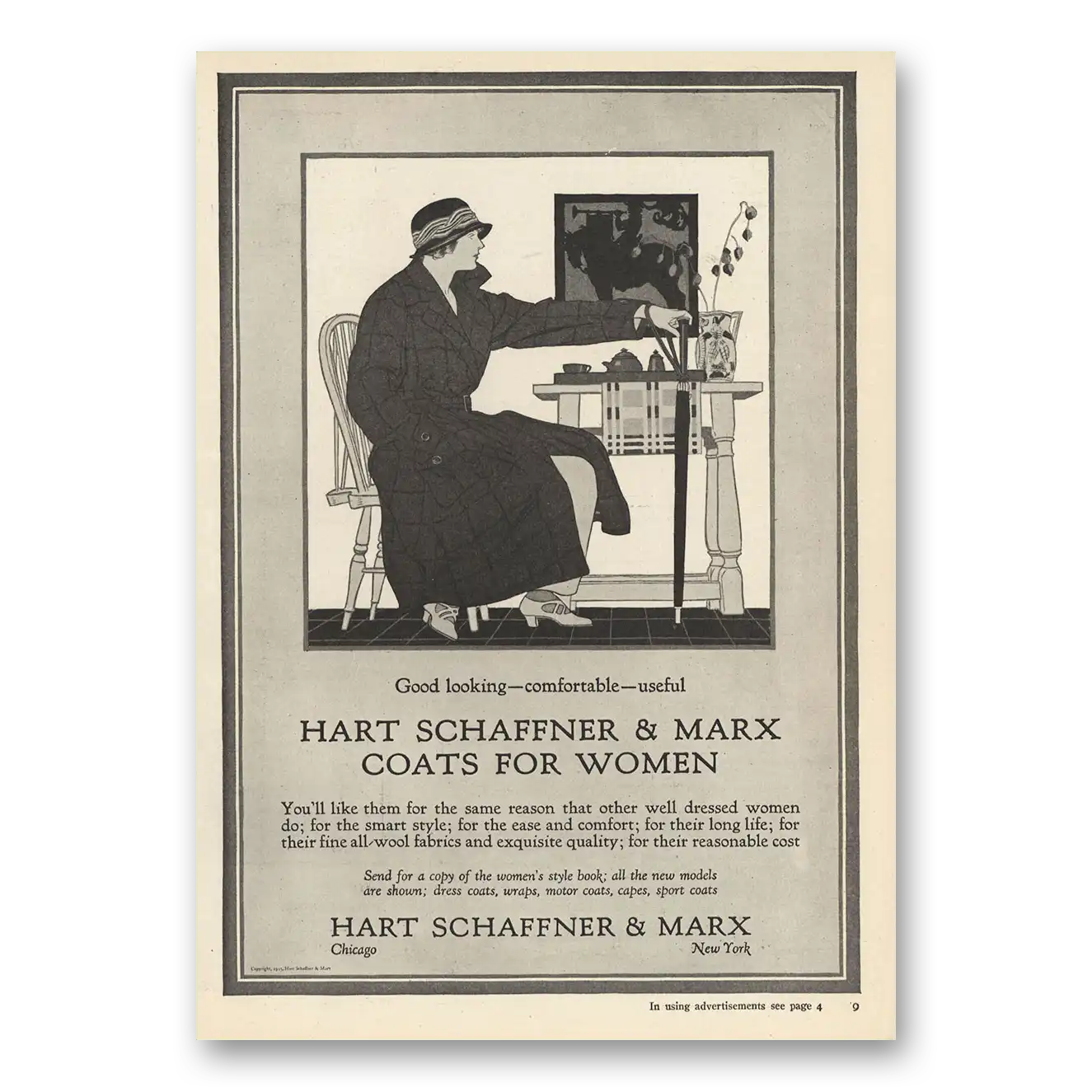 1923 Hart Schaffner Marx Coats for Women Vintage Magazine Print Ad