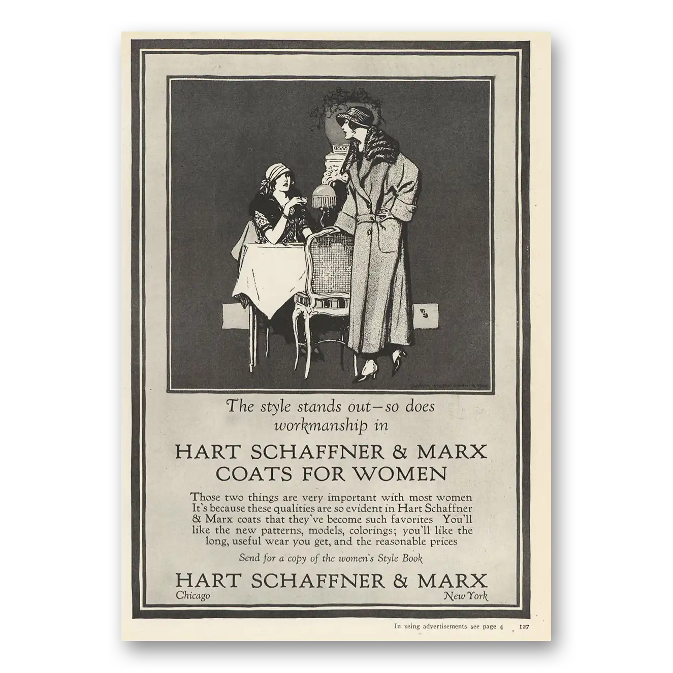 1923 Hart Schaffner Marx Style Stands Out Coats for Women Vintage Magazine Print Ad