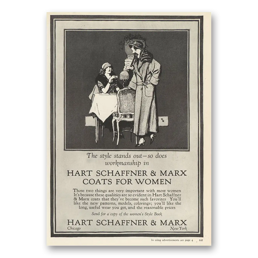 1923 Hart Schaffner Marx Style Stands Out Coats for Women Vintage Magazine Print Ad