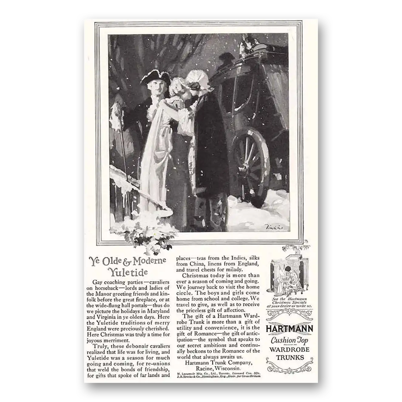 1924 Hartmann Wardrobe Trunks Ye Olde & Moderne Yuletide Vintage Magazine Print Ad