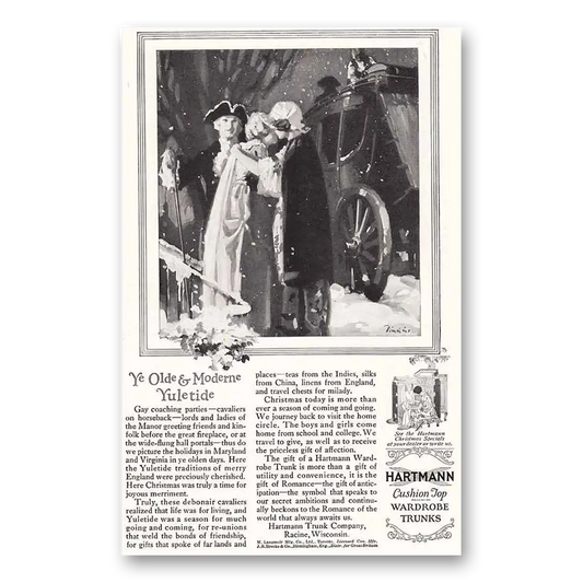 1924 Hartmann Wardrobe Trunks Ye Olde & Moderne Yuletide Vintage Magazine Print Ad