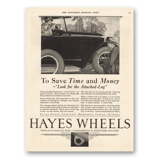 1924 Hayes Wheels Look for Attached Lug Vintage Magazine Print Ad