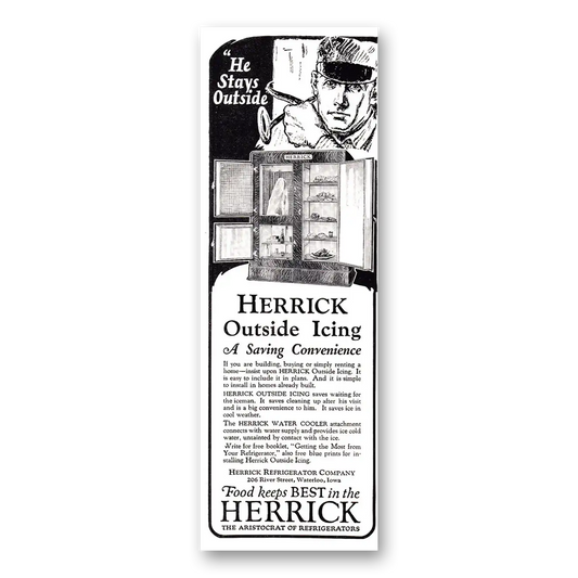 1924 Herrick Refrigerator Outside Icing Vintage Magazine Print Ad