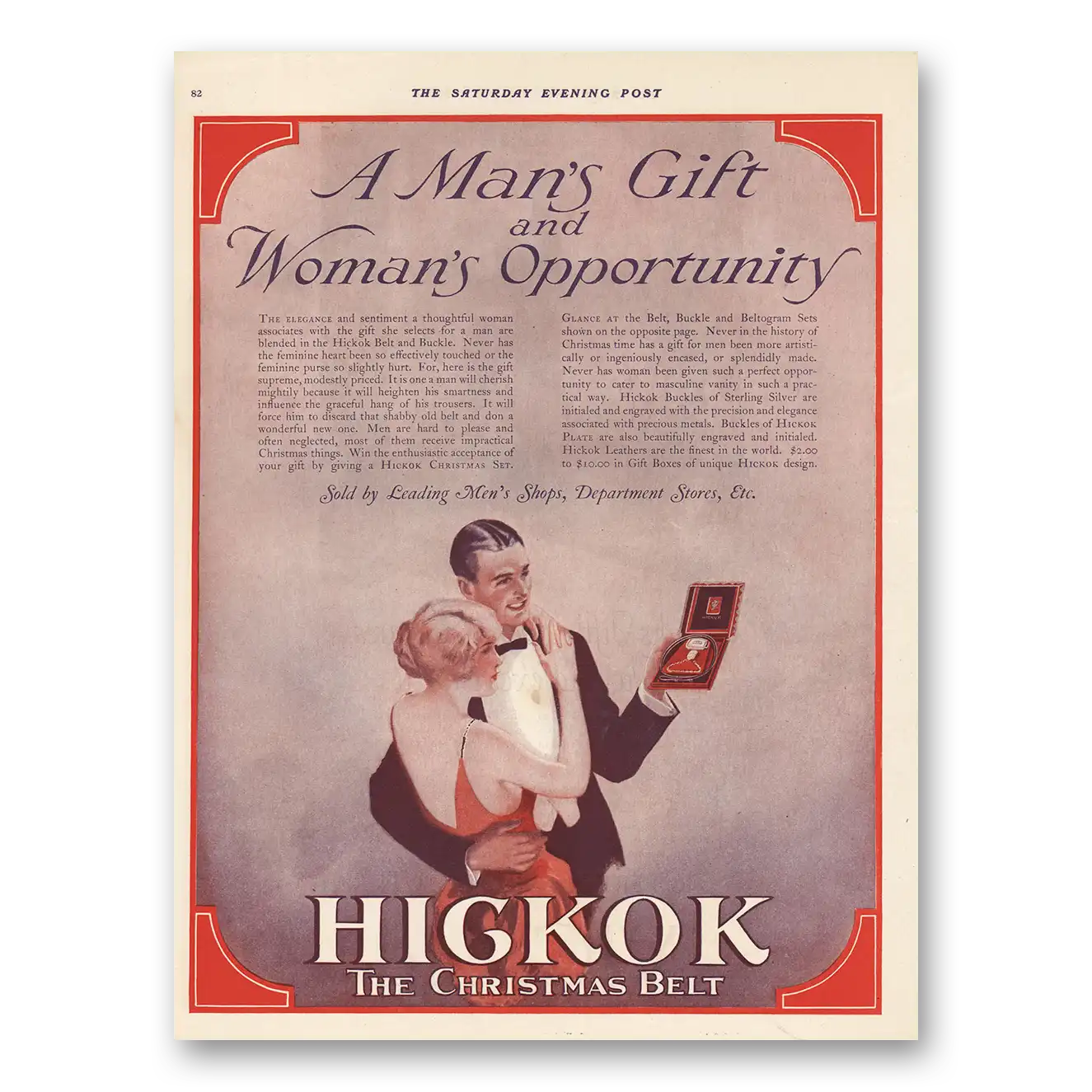 1924 Hickok Belt and Buckle Christmas Belt Vintage Magazine Print Ad