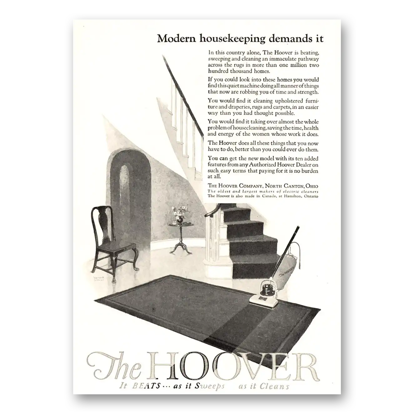 1924 Hoover Vacuum Modern Housekeeping Demands It Vintage Magazine Print Ad