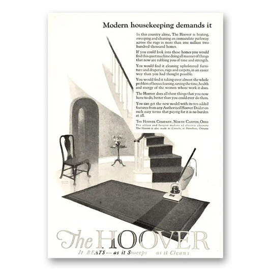 1924 Hoover Vacuum Modern Housekeeping Demands It Vintage Magazine Print Ad