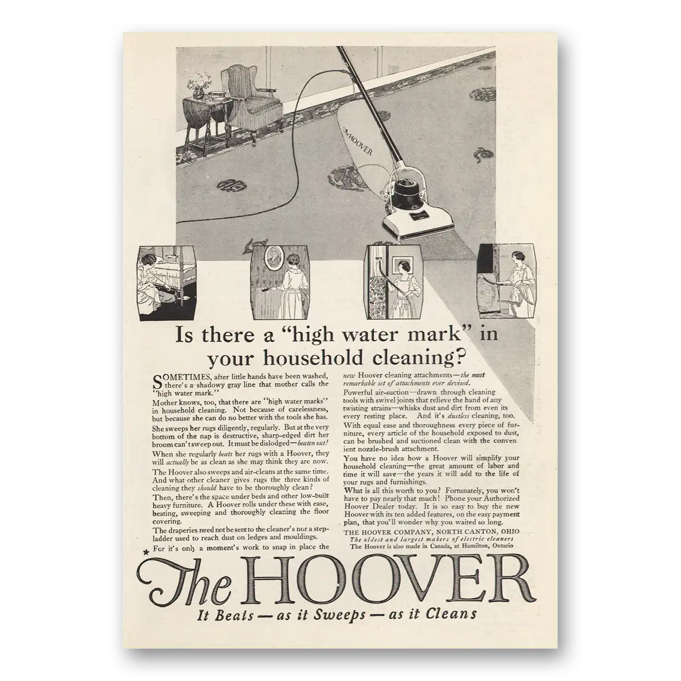 1924 Hoover Vacuum High Water Mark Vintage Magazine Print Ad