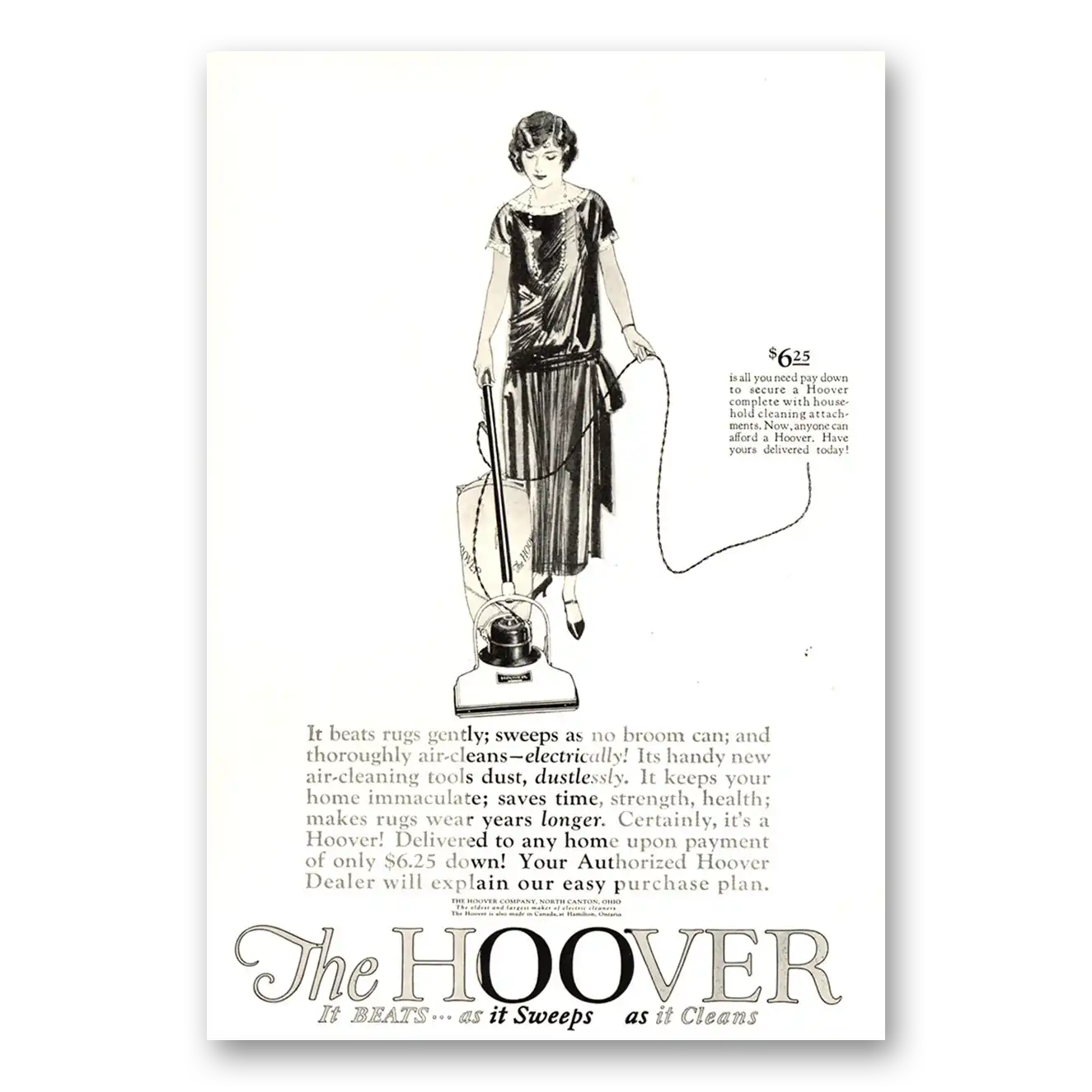 1924 Hoover Vacuum Beats Rugs Gently Vintage Magazine Print Ad