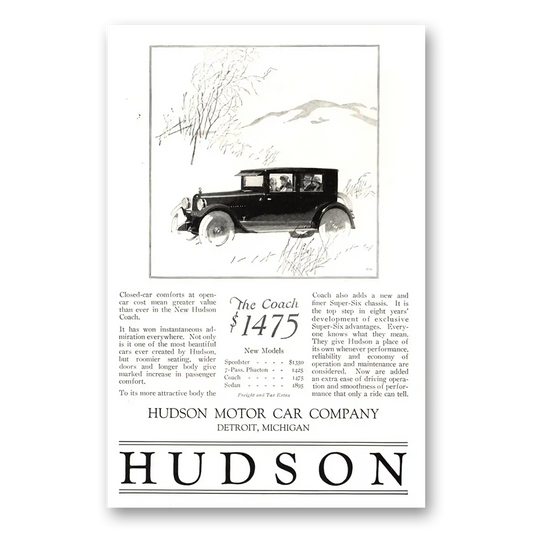 1924 Hudson Motor Car Closed Car Comfort Vintage Magazine Print Ad