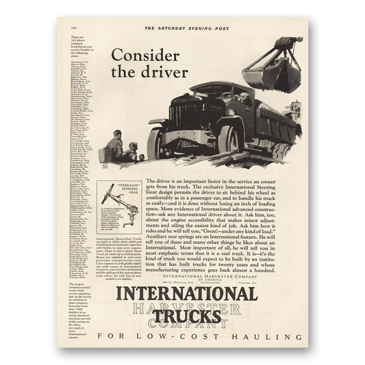 1924 International Trucks Consider the Driver Vintage Magazine Print Ad