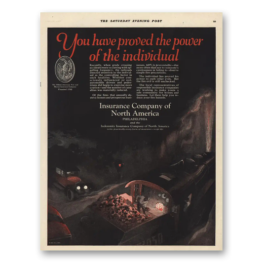 1924 Insurance Company North America INA Power of the Individual Vintage Magazine Print Ad