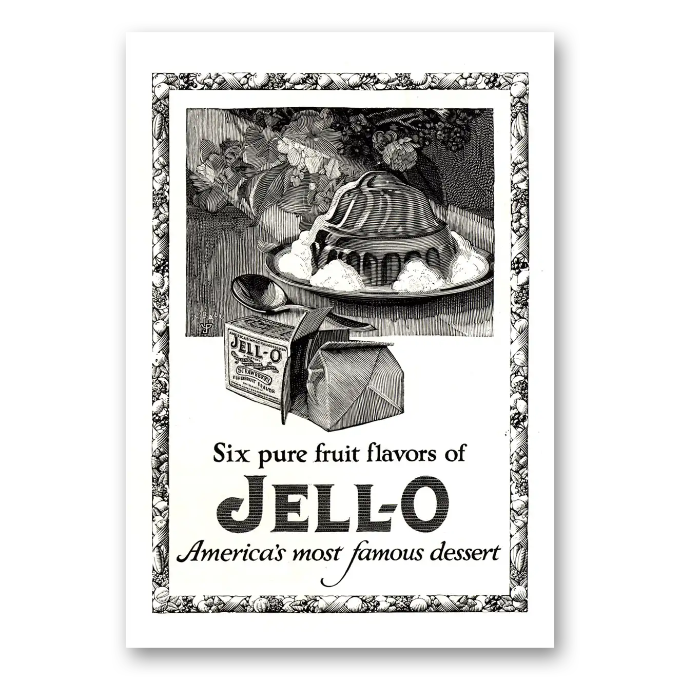 1924 Jell-O Six Pure Fruit Flavors Vintage Magazine Print Ad