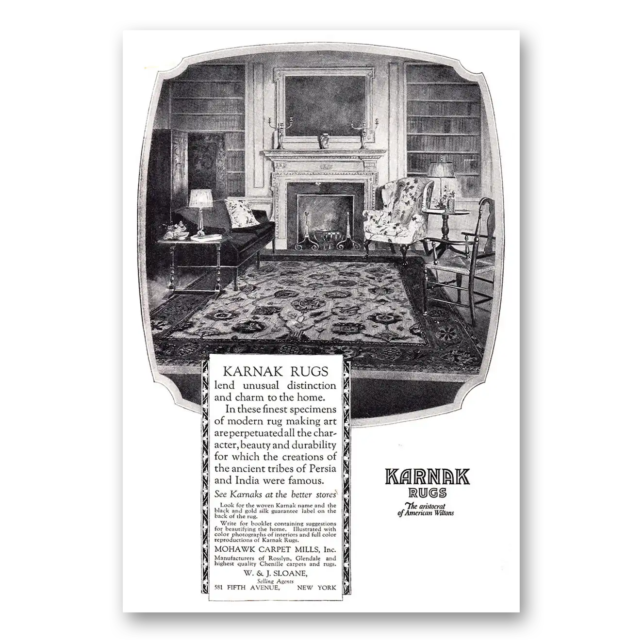 1924 Karnak Rugs Lend Unusual Distinction and Charm Vintage Magazine Print Ad