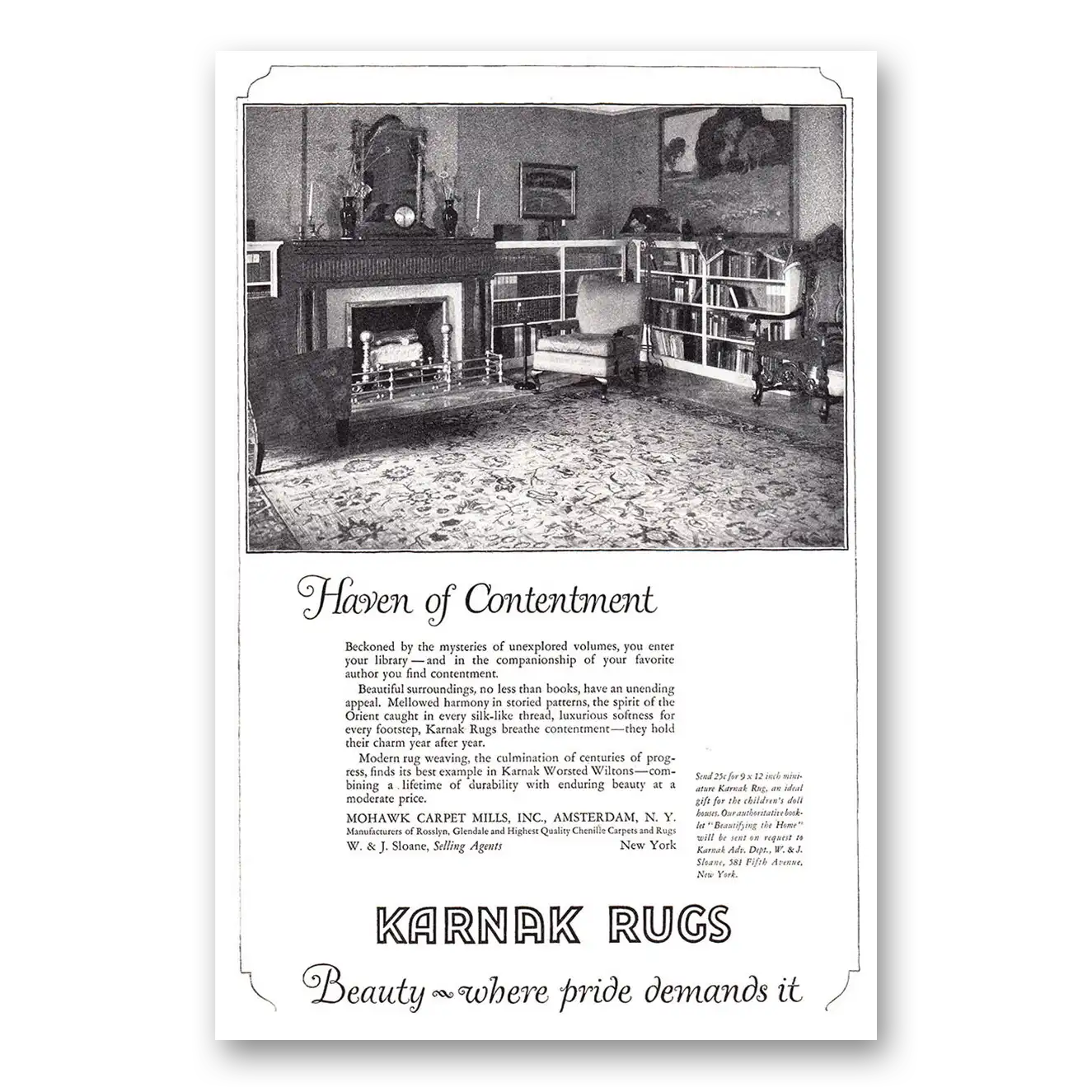 1924 Karnak Rugs Haven of Contentment Vintage Magazine Print Ad