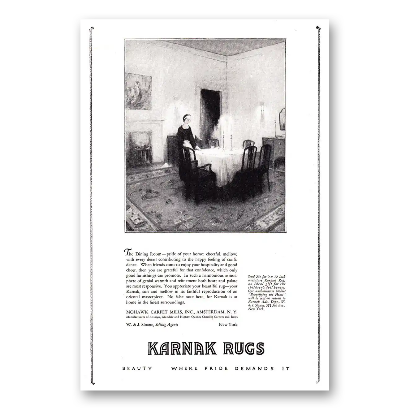 1924 Karnak Rugs Dining Room Vintage Magazine Print Ad