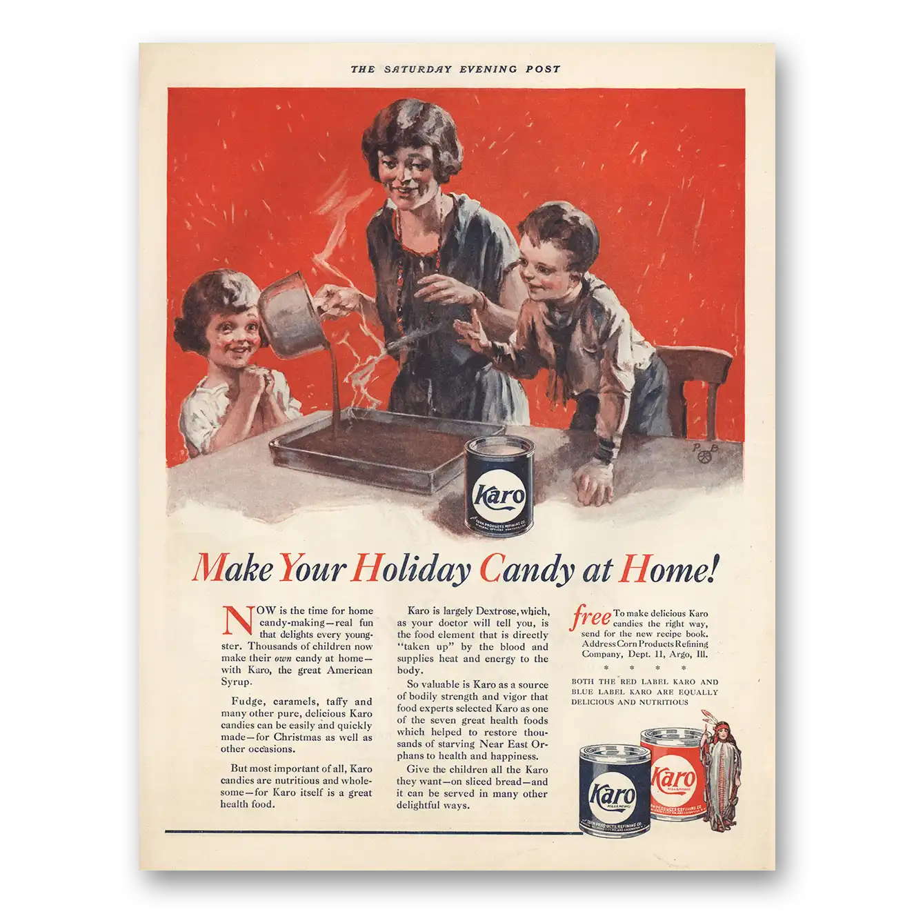 1924 Karo Make Your Holiday Candy at Home Vintage Magazine Print Ad