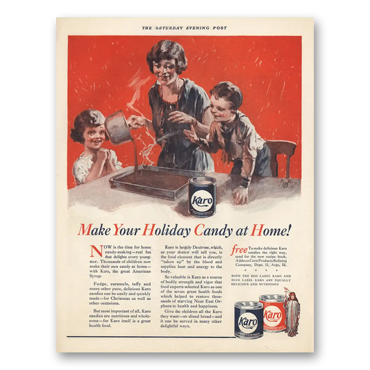 1924 Karo Make Your Holiday Candy at Home Vintage Magazine Print Ad