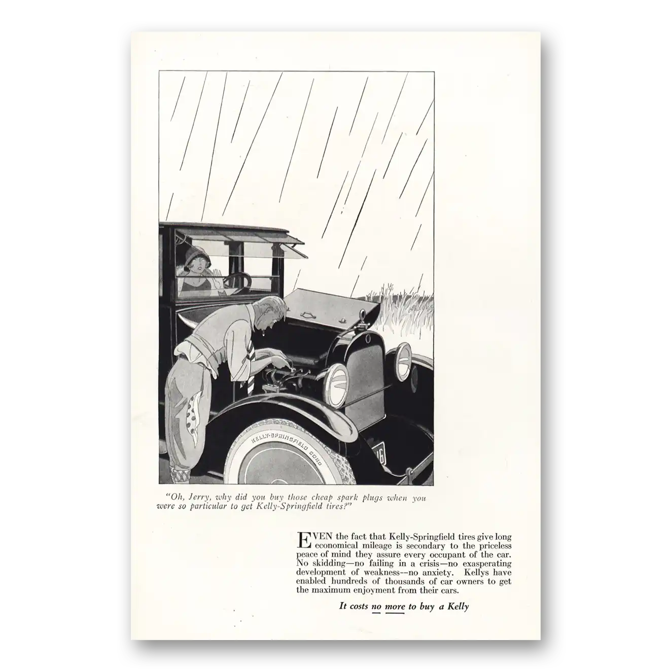 1924 Kelly Springfield Tires Jerry Why Did You Buy Cheap Spark Plugs Vintage Magazine Print Ad