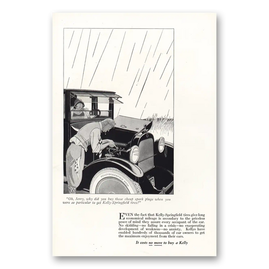 1924 Kelly Springfield Tires Jerry Why Did You Buy Cheap Spark Plugs Vintage Magazine Print Ad