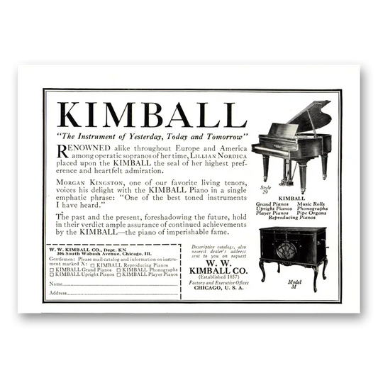 1924 Kimball Piano Instrument of Yesterday Vintage Magazine Print Ad