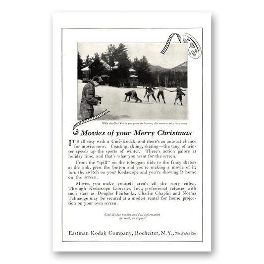 1924 Kodak Movie Camera Movies of Your Merry Christmas Vintage Magazine Print Ad