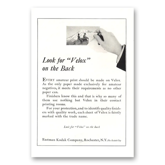 1924 Kodak Film Look for Velox On the Back Vintage Magazine Print Ad