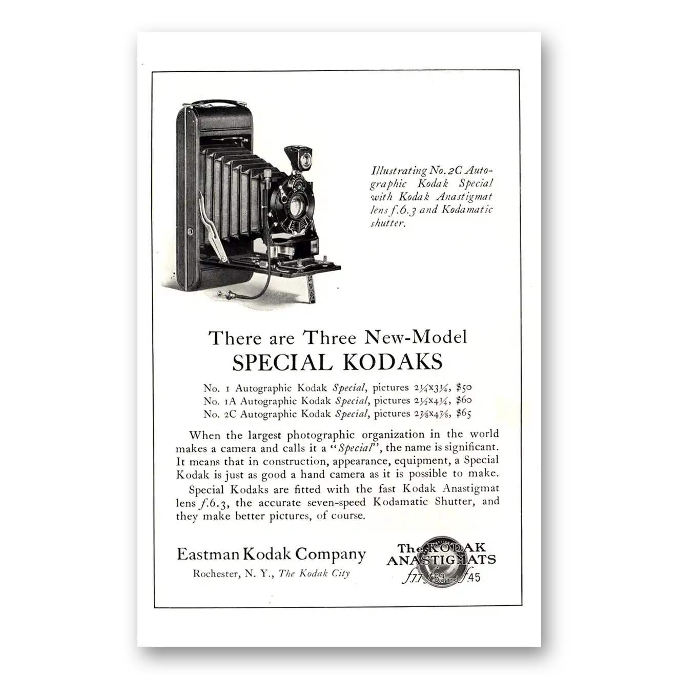 1924 Kodak Autographic Camera Three New Model Special Vintage Magazine Print Ad