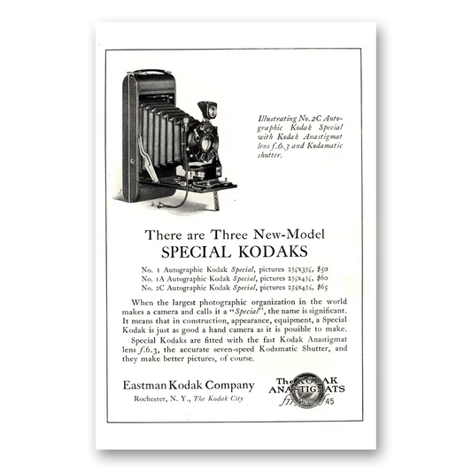 1924 Kodak Autographic Camera Three New Model Special Vintage Magazine Print Ad