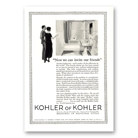 1924 Kohler Now We Can Invite Our Friends Vintage Magazine Print Ad