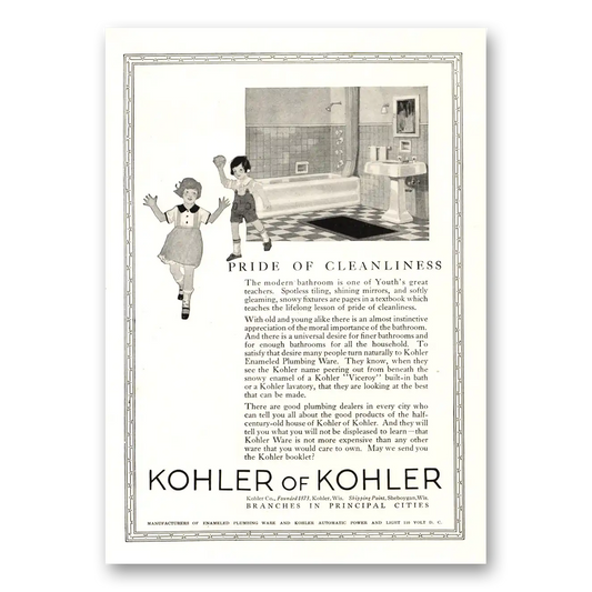 1924 Kohler Pride of Cleanliness Vintage Magazine Print Ad