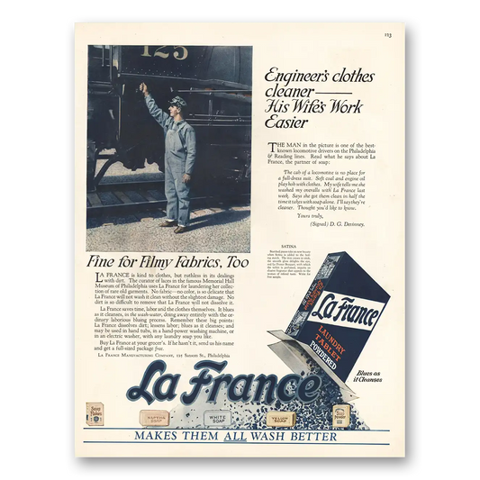 1924 La France Laundry Tablet Engineers Clothes Cleaner Vintage Magazine Print Ad