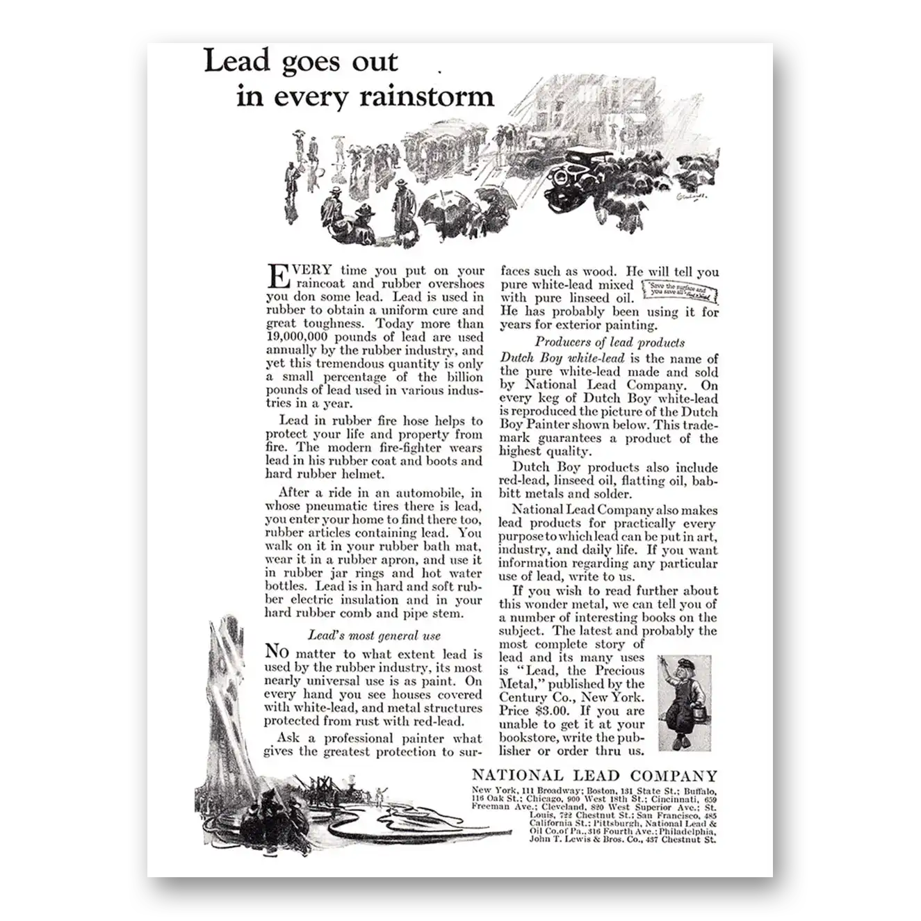 1924 National Lead Company Lead Goes Out In Every Rainstorm Vintage Magazine Print Ad