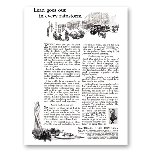 1924 National Lead Company Lead Goes Out In Every Rainstorm Vintage Magazine Print Ad